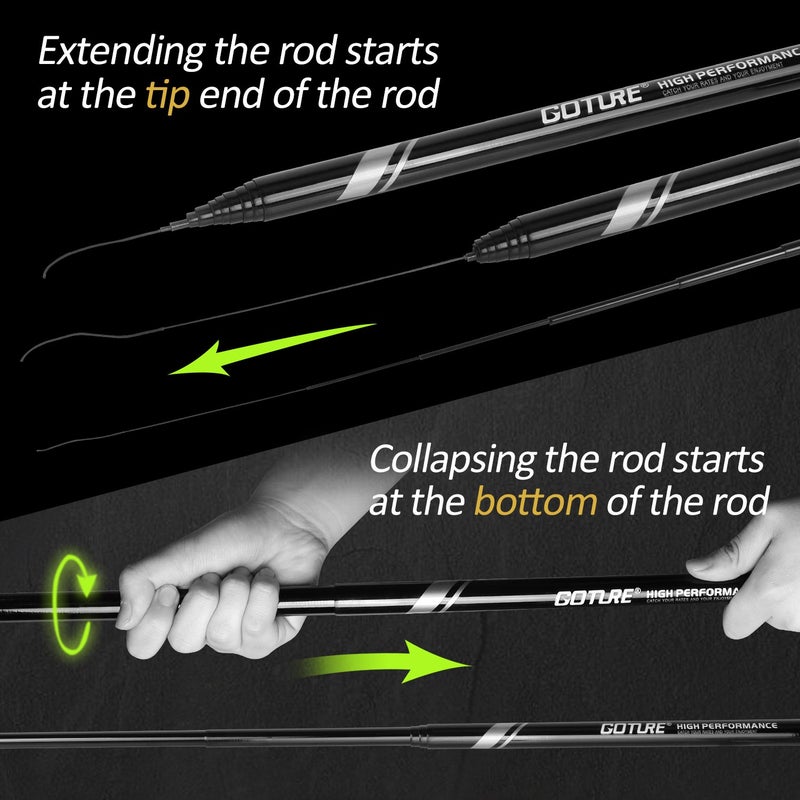 Goture Telescopic Tenkara Fishing Rod Collapsible Crappie Rods 1 Piece Portable Hand Fishing Poles Carbon Fiber Telescoping Stream Ultralight Inshore Carp Bamboo Pole Bass Trout 12 15 18 20 21 24Ft - Image 5